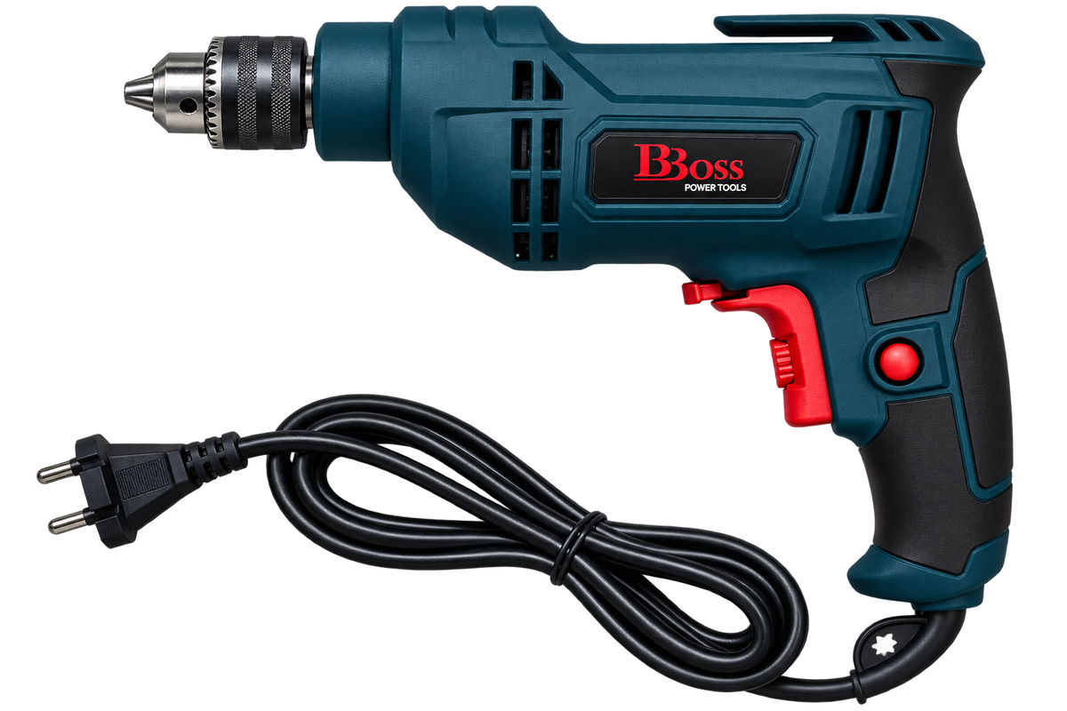 BBOSS 400W electric drill with 220V voltage, 50Hz frequency, 3000 RPM no-load speed, and 10mm drilling capacity.